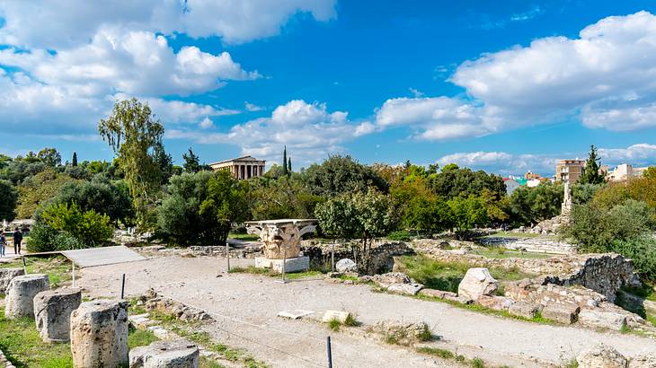 View of ancient ruins in Athens, Greece