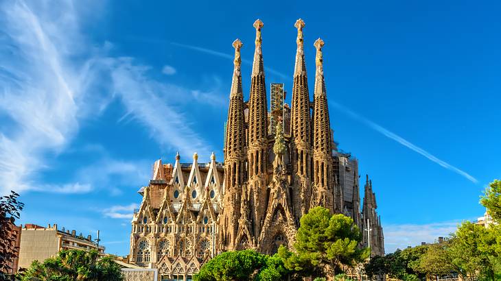 The outside of La Sagrada Familia, Barcelona, Spain