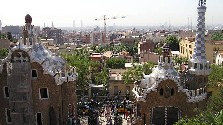 The street entrance into Park Güell in Barcelona, Spain