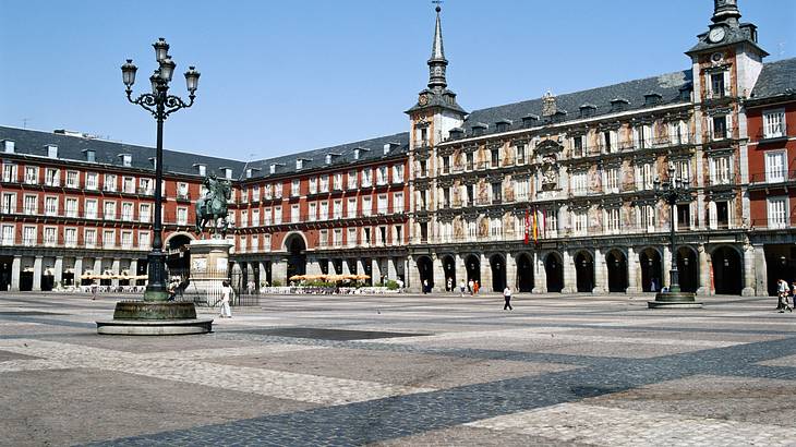 A very quiet Plaza Mayor in Madrid, Spain
