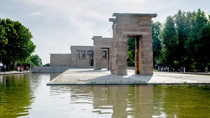 The Temple of Debod and the surrounding mount in Madrid, Spain