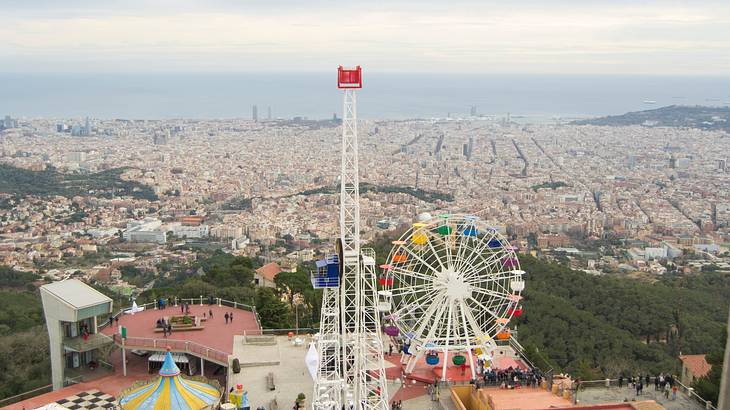 An aerial view of Tibidabo Amusement Park, Barcelona, Spain