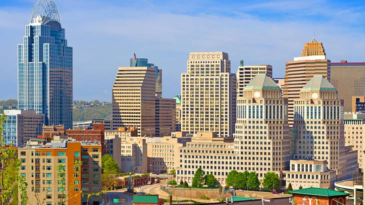 Tall city skyscrapers on a sunny day