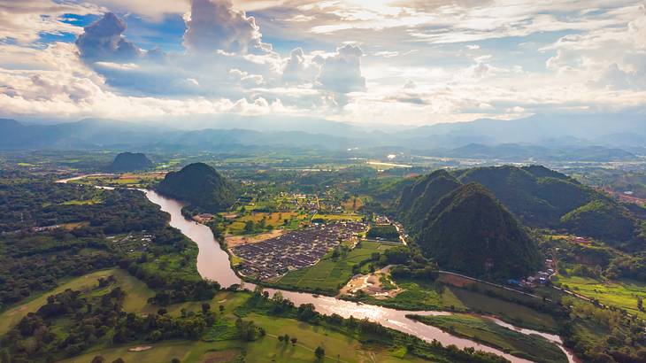 A river crossing two valleys