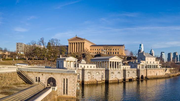 Classical Revival-style buildings by the river