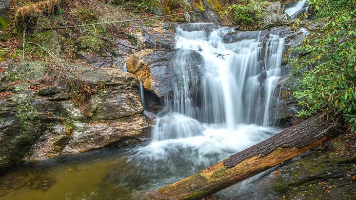 A small waterfall flowing into a pool of water