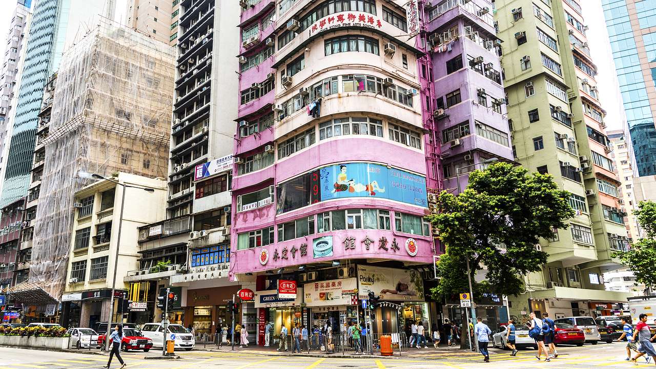 Street view of buildings in Wan Chai, Hong Kong