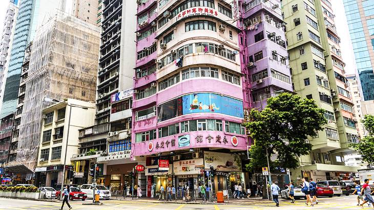 Street view of buildings in Wan Chai, Hong Kong