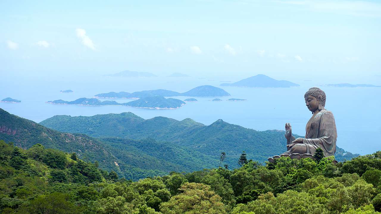 Giant Buddha on top of a hill, Lantau Island, Hong Kong