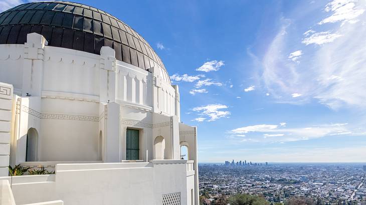 The white Griffith Observatory building, one of the famous Los Angeles landmarks
