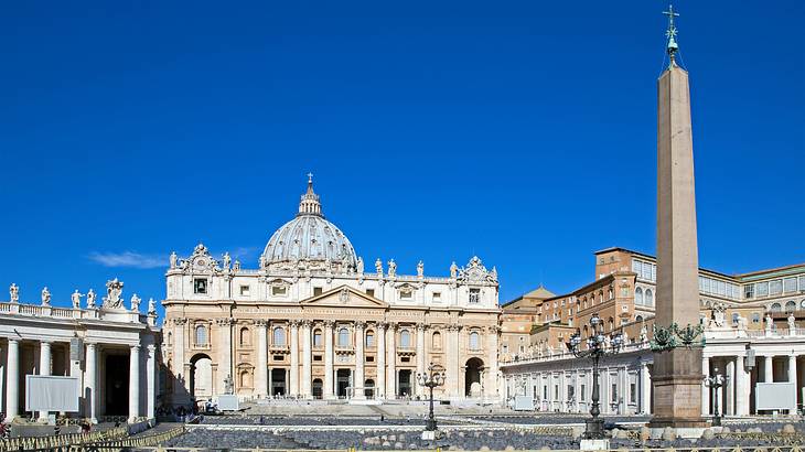 A panoramic view of the outside of St. Peter's Basilica and Square, Vatican City