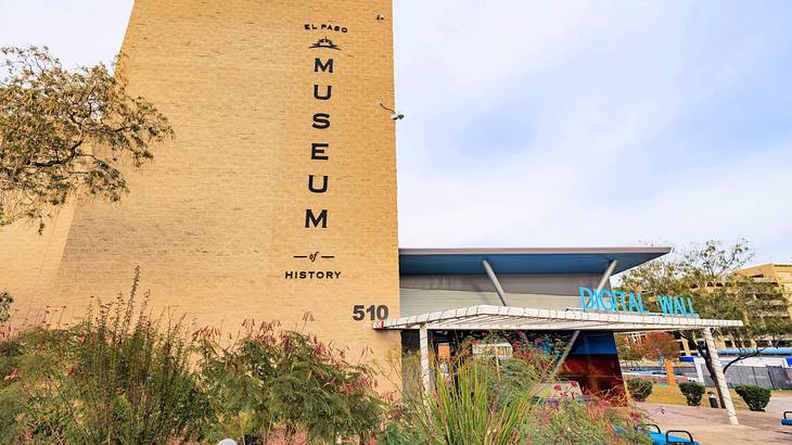A building facade with vertical signage saying "El Paso Museum of History"