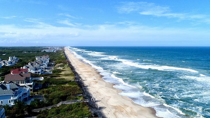 Corolla Beach from above, one of the best towns in the Outer Banks, North Carolina