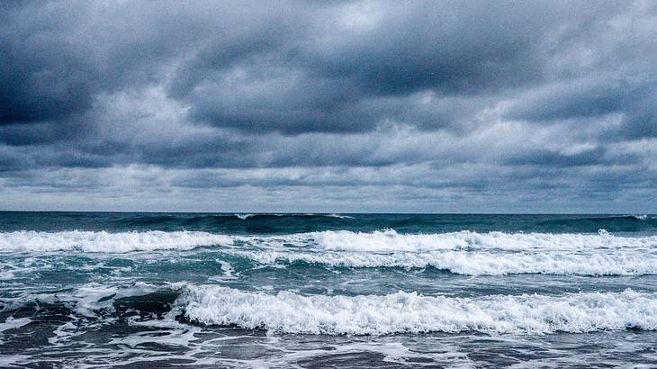 Big ocean waves in dark stormy weather