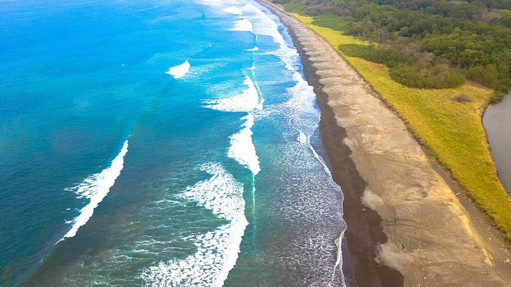 Aerial view of a coastline with green vegetation Aerial view of a coastline with green vegetation