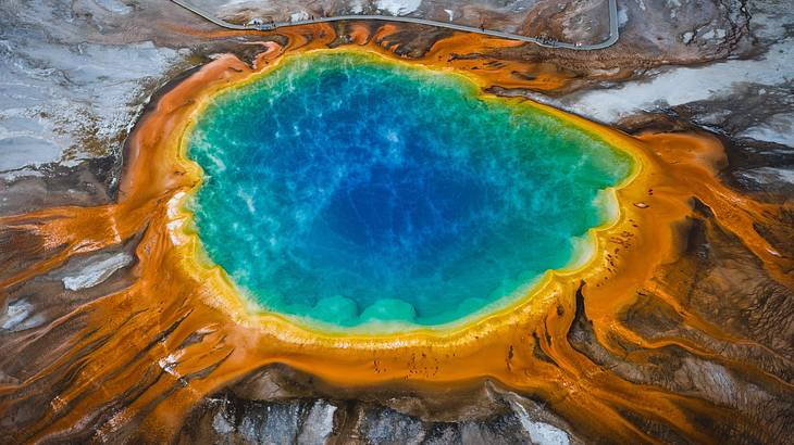 A beautiful and colorful hot spring from above