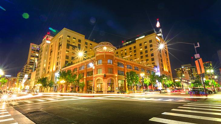 The lit-up Gaslamp Quarter area, one of the best things to do in San Diego at night
