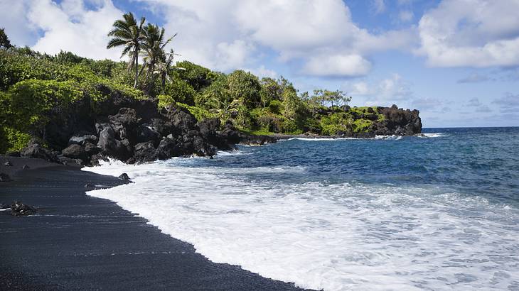 One of many fun facts about Maui, Hawaii, is that there are black sand beaches