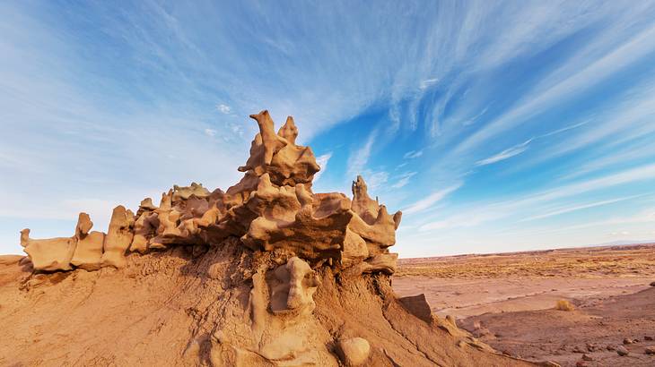 Bizarrely shaped sandstone formations in a desert on a nice day